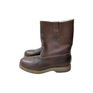 Vintage Timberland Shearling Lined Work Boots Mens 9.5 Wide Brown Vibram Sole